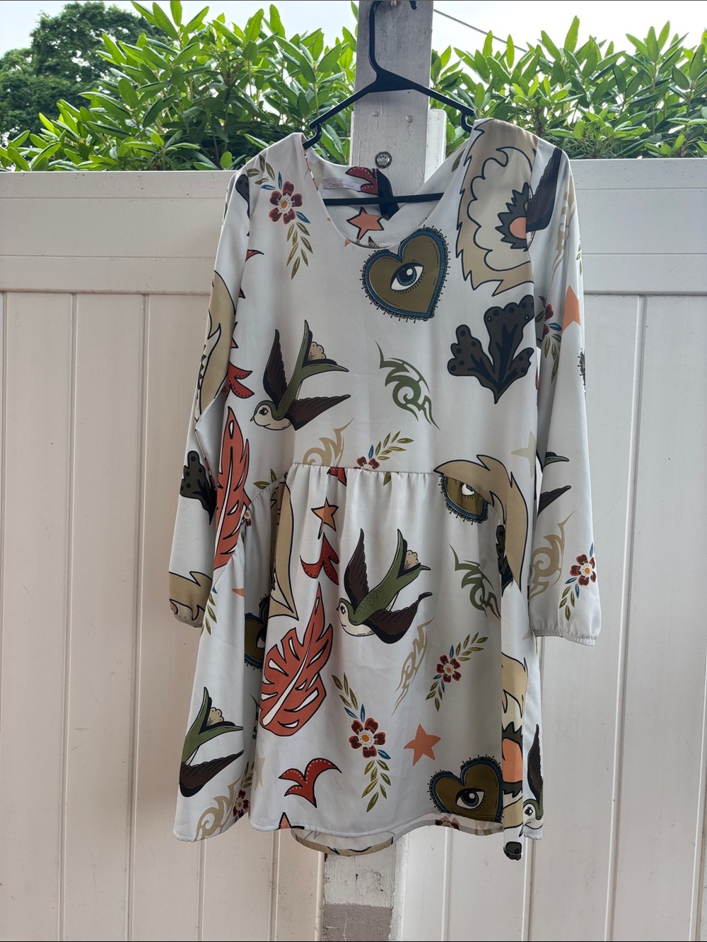 Casa Rincon White Mini Dress with Floral & Bird Print